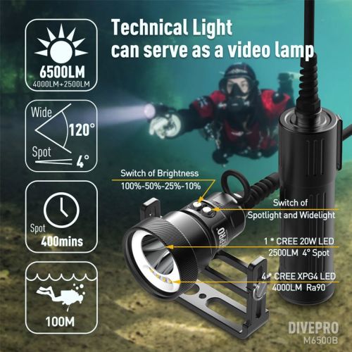 Divepro latarka z kanistrem 6500 lumenów sidemount ()